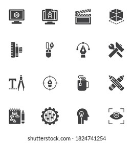 Creative process vector icons set, modern solid symbol collection, filled style pictogram pack. Signs, logo illustration. Set includes icons as development, video production, create, take a break