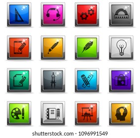 creative process vector icons in square colored buttons