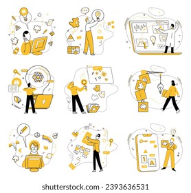 Creative process vector illustration. Analysis and thinking lay intellectual groundwork for creative operation The creative process metamorphoses, chrysalis inspiration and decision