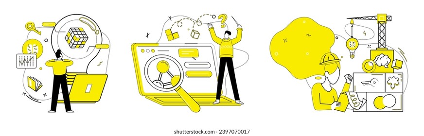 Creative process vector illustration. Analysis and thinking lay intellectual groundwork for creative operation The creative process metamorphoses, chrysalis inspiration and decision