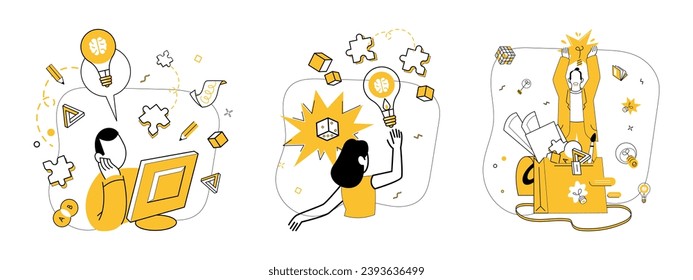 Creative process vector illustration. Imagination propels creative method, crafting nonstandard masterpieces Intelligence and intellect navigate labyrinth evolving creative process