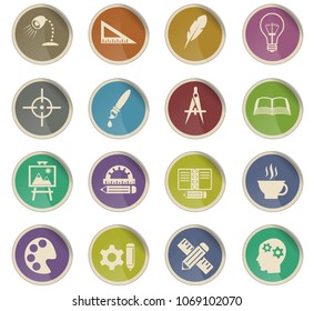 creative process web icons in the form of round paper labels