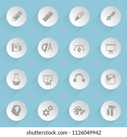 creative process web icons on light paper circles