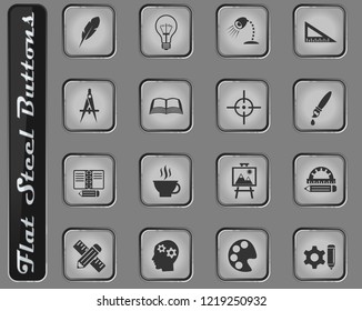 creative process web icons on the flat steel buttons