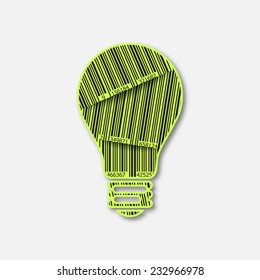 Creative products market Idea concept. Vector Light Bulb icon with barcode. 