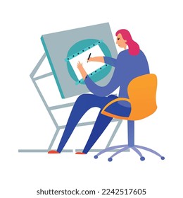 Kreative Berufe flach Symbol mit weiblicher Grafikdesignerin am Arbeitsplatz Vektorgrafik