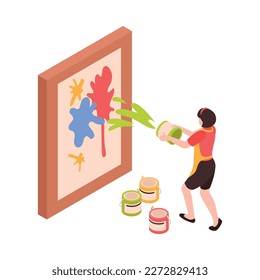 Creative profession isometric icon with female artist creating artwork 3d vector illustration