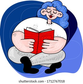 Kreative Berufsgruppe. Vektorillustration, Design-Element. Schriftsteller. Person liest ein Buch, das in Yogaposien auf dem Boden sitzt. 