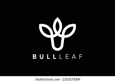 Creative and professional bull leaf logo design template on black background