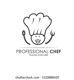 Creative Professional Chef Logo with white background. Can be used for restaurant logo, chef logo, id card, neon box and cooking logo