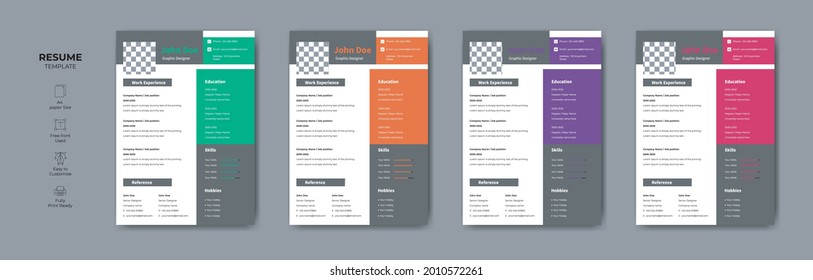 Creative Professional CV or resume design. Minimalist CV or resume vector design.
