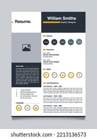 Creative Professional CV resume template design, dark blue and yellow concept