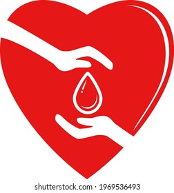 Creative and professional design of the blood drop symbol in the heart shape and the hand design in a very attractive style for donating blood campaign flyer and poster for the promotions.