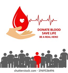 Creative and professional design of the blood drop symbol in the heart shape and the hand design in a very attractive style for donating blood campaign flyer and poster for the promotions.