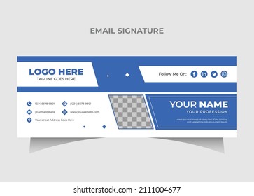 Creative Professional geometric business and corporate email signature with an author photo place. Modern and minimalist layout white background and  coloring shape design 