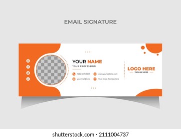 Creative Professional geometric business and corporate email signature with an author photo place. Modern and minimalist layout white background and  coloring shape design 