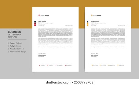 Creative professional letterhead format template, business style letterhead design template. Company letterhead template designs.