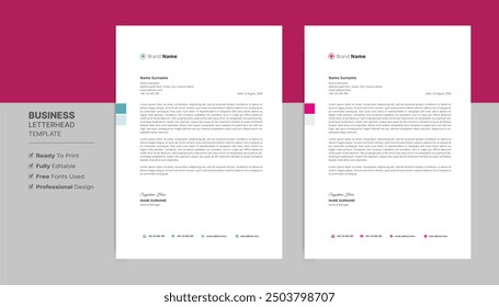 Creative professional letterhead format template, business style letterhead design template. Company letterhead template designs.