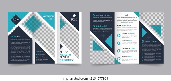Creative professional medical, clinic, health care trifold business brochure design template