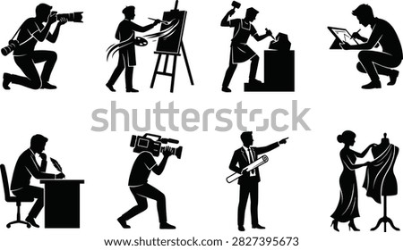 Creative Professional Silhouette Bundle Featuring Photographer Painter Sculptor Designer Writer Filmmaker Architect and Fashion Designer