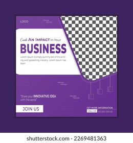 Creative and professional social media post design template for corporate business. Marketing Agency, web banner, Business Promotion. Square banner post design with purple gradient. 