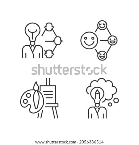 Creative and professional talents linear icons set. Leadership and influence aptitude. Artistic talent. Customizable thin line contour symbols. Isolated vector outline illustrations. Editable stroke