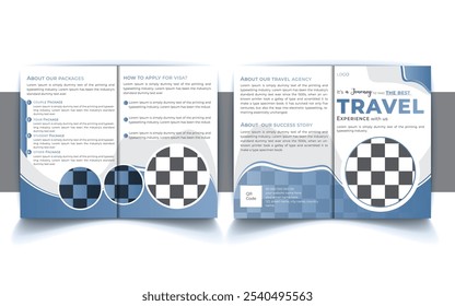 Creative and professional travel bifold brochure template. Modern a4 size print ready holiday brochure or magazine design. Vacation, tour, tourism, tourist, business, marketing, and promotion,