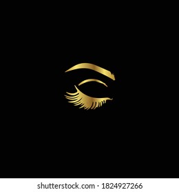 Creative Professional Trendy Eyelashes Logo Design in Black and Gold Color, Editable Vector Format
