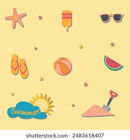 Creative Professional Trendy Illustration set of summer items - Sea, Summer Vacation, Beach, Simple Cute Tropical Resort Travel Vacation in Editable Vector Format