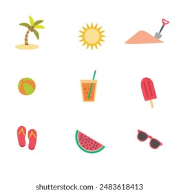 Creative Professional Trendy Illustration set of summer items - Sea, Summer Vacation, Beach, Simple Cute Tropical Resort Travel Vacation in Editable Vector Format