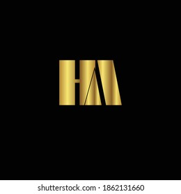 Creative Professional Trendy and Minimal HA Letters, Logo Design in Black and Gold Color, Initial Based Alphabet Icon Logo in Editable Vector Format