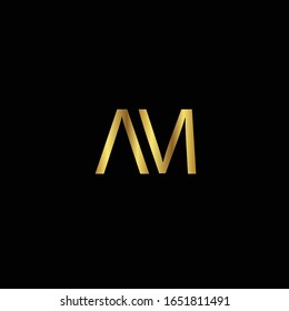 Creative Professional Trendy and Minimal Letter AM Logo Design in Black and Gold Color , Initial Based Alphabet Icon Logo in Editable Vector Format