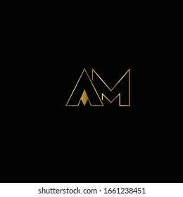 Creative Professional Trendy and Minimal Letter AM Logo Design in Black and Gold Color , Initial Based Alphabet Icon Logo in Editable Vector Format