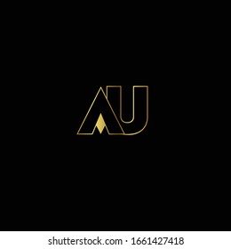 Creative Professional Trendy and Minimal Letter AU Logo Design in Black and Gold Color , Initial Based Alphabet Icon Logo in Editable Vector Format