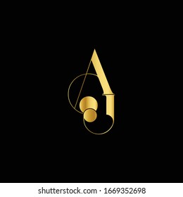 Creative Professional Trendy and Minimal Letter AJ Logo Design in Black and Gold Color , Initial Based Alphabet Icon Logo in Editable Vector Format
