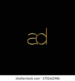 Creative Professional Trendy and Minimal Letter AD Logo Design in Black and Gold Color, Initial Based Alphabet Icon Logo in Editable Vector Format