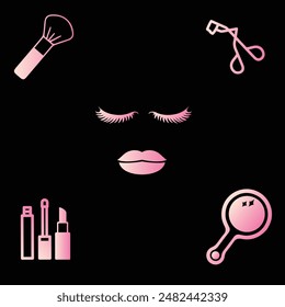 Creative Professional Trendy and Minimal Make Up Icons - Logo Design in Black, White and Pink Color, Logo in Editable Vector Format