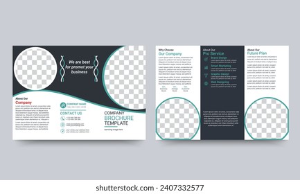 Creative and Professional tri-fold brochure template design. Simple and minimalist layout with green and black colors. 