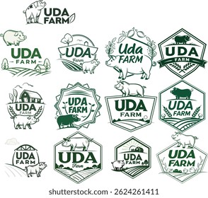 Design de logotipo criativo e profissional "UDA Farm" ideal para fazendas orgânicas, agricultura ecológica, mercados de produtos frescos e empresas baseadas na natureza. O design enfatiza a sustentabilidade, o crescimento,
