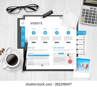 Creative Professional Website Template Design, Office Desk Theme.