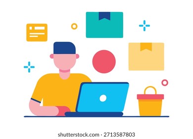 Profesional creativo trabajando en el ordenador portátil con ilustración de ideas