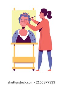 Künstler-Designer-Illustratorzusammensetzung kreativer Berufe mit flachem, isoliertem menschlichen Charakter auf unscharfem Hintergrund, Vektorgrafik