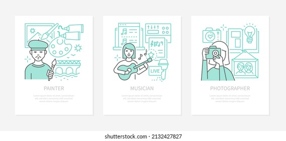 Creative professions - modern line design style banners set
