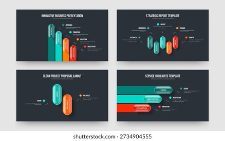 Creative Profile 4 5 2 3 Option Diagram Frame Template Set. Enterprise Planning Four Five Two Three Element Infographic Slide Layout Vector Illustration Collection.