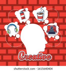 creative profile with set accessories vector illustration design