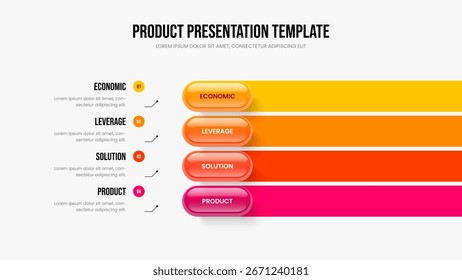Creative Profile Slide Design Vector Illustration. Modern Growth 4 Step Diagram Slideshow Layout. Market Briefing Four Element Infographic Presentation Template.