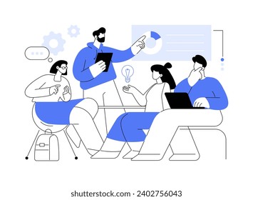 Creative project isolated cartoon vector illustrations. Students gathering together to work on university project, sharing creative ideas with friends, educational process vector cartoon.