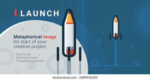 Creative project launch metaphorical image for title banner or webpage icon