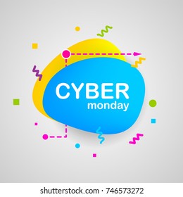 Creative promotion. Cyber Monday logo modern banner. Electronic colored sale advertise poster. Bright colorful material flat vector illustration label speech bubble. Message discount text balloon.