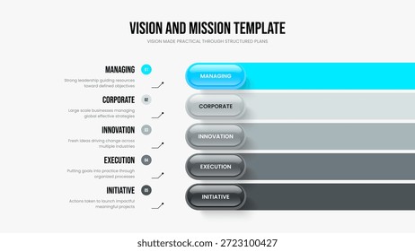 Creative Vorschlag Fünf Option Diagramm Folienlayout. Enterprise Planning-Präsentationsvorlage, Vektorgrafik. Market Showcase 5 Step Infografik Frame Design.